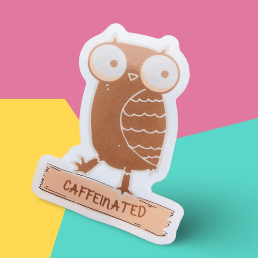 Cute "Caffeinated" Owl Vinyl Sticker