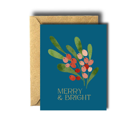 Merry and Bright Holly Christmas Holiday Card