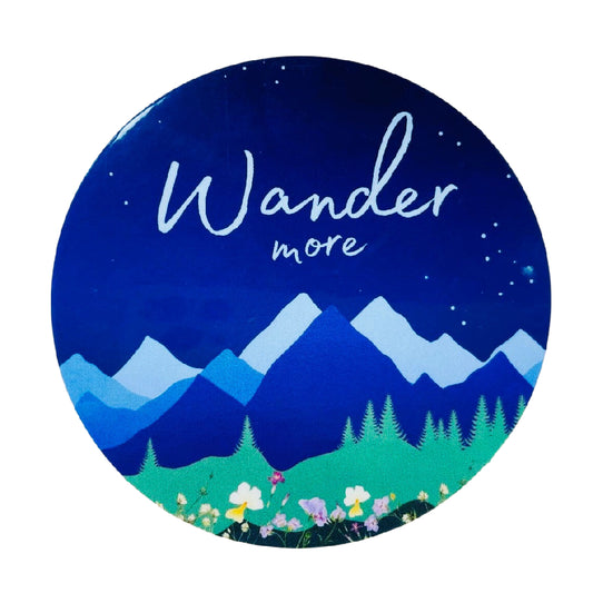 Wander More Round Mountain Sticker