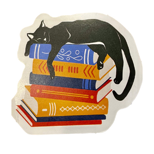 Sleeping Cat on Books Sticker