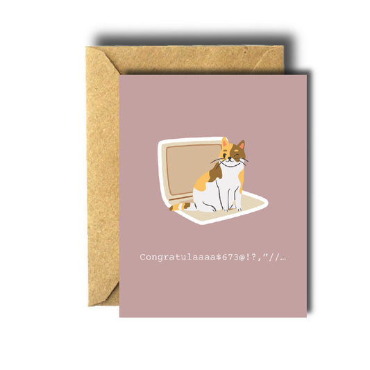Cat on Laptop Congratulations Card